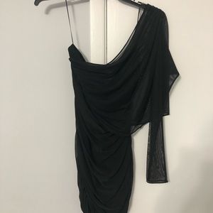 One sleeve black mini dress